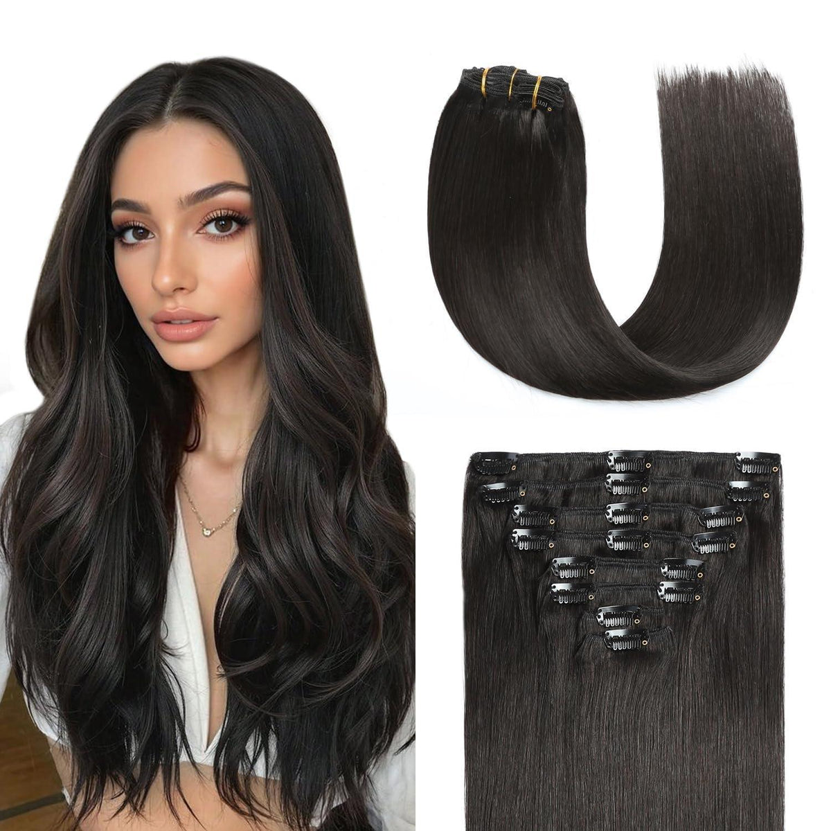 Echthaar Haarverlängerung Clip In – Natürliches Schwarz 55cm