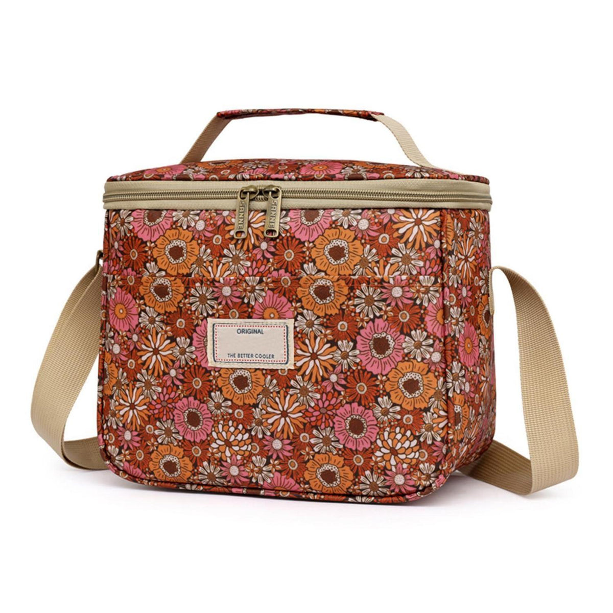 Isolierte Lunchtasche Blumenmuster mit Schultergurt (7.5L, Braun)