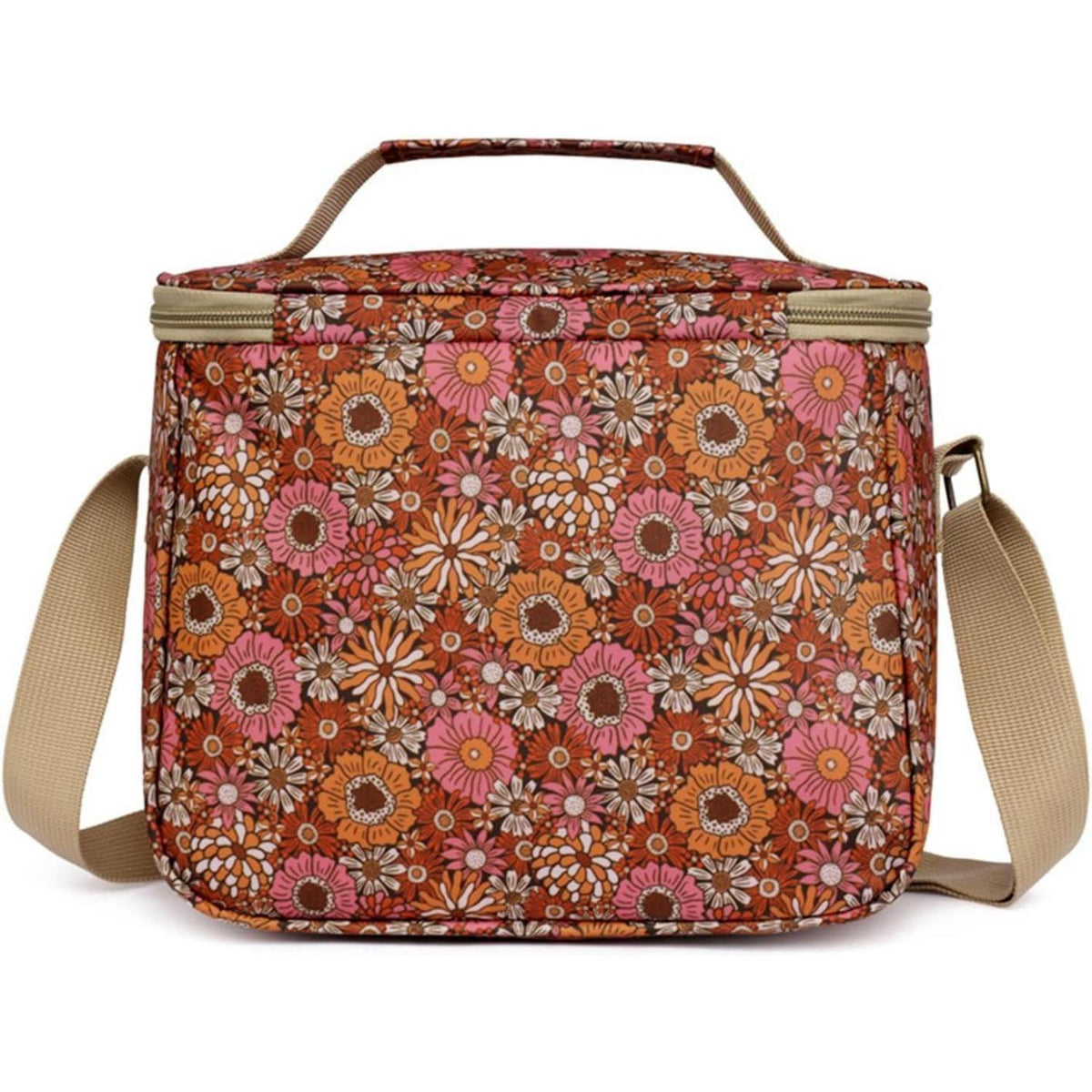 Isolierte Lunchtasche Blumenmuster mit Schultergurt (7.5L, Braun)