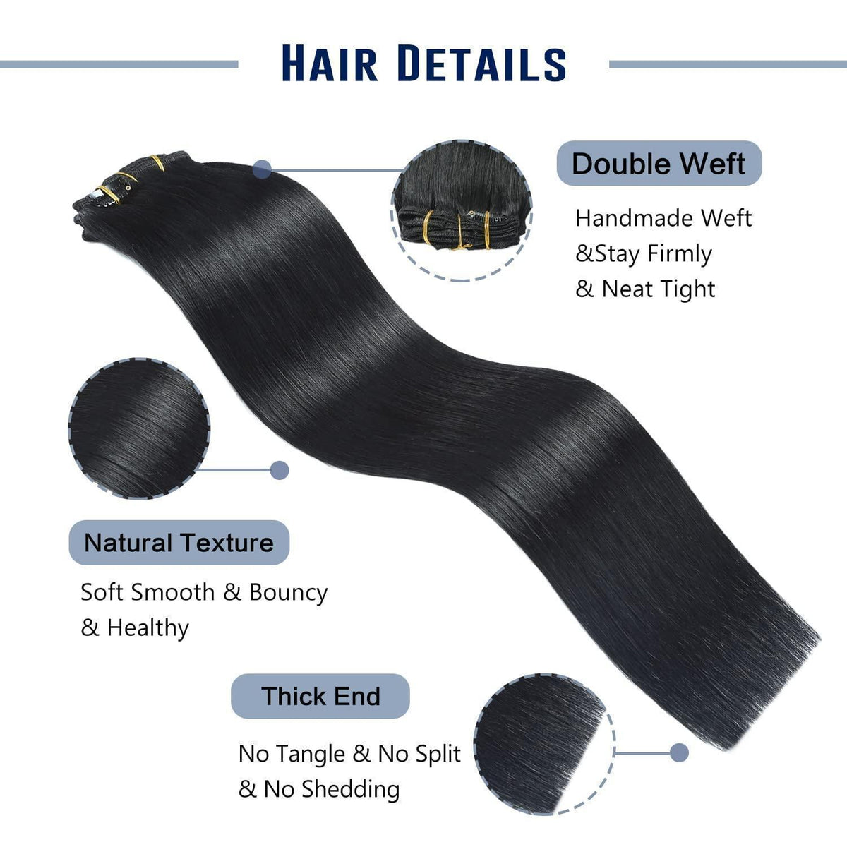 Echthaar Verlängerung Clip In – Tiefschwarz Remy Haar 55cm
