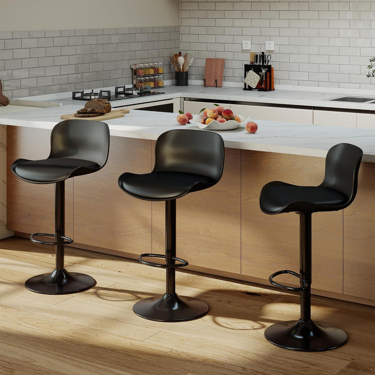 Höhenverstellbarer Barhocker 3er Set Schwarz mit Fußstütze