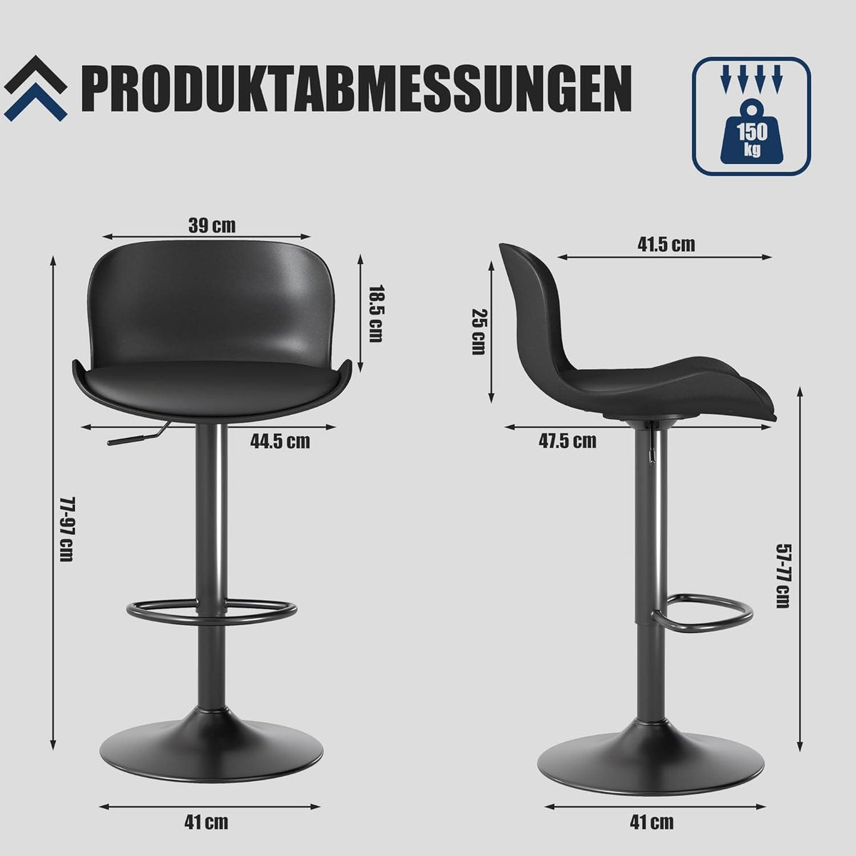 Höhenverstellbarer Barhocker 3er Set Schwarz mit Fußstütze