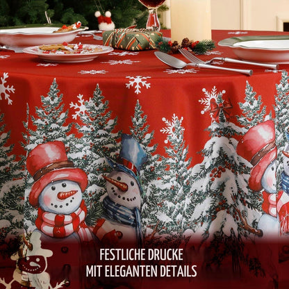 Rote Weihnachtliche Tischdecke Rund 160 cm mit Schneemann Dekor