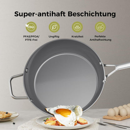 28cm Keramikpfanne mit Deckel – Antihaft & Induktionsgeeignet