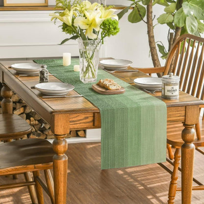Tischläufer abwaschbar 40x140 cm Leinen Boho Eukalyptus Grün