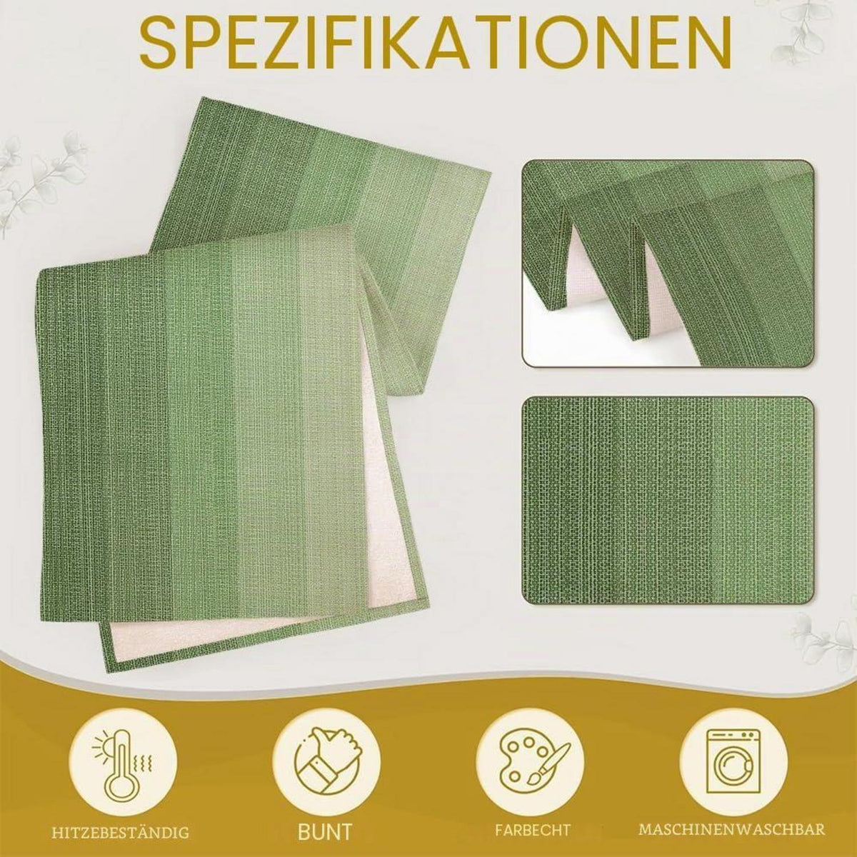 Tischläufer abwaschbar 40x140 cm Leinen Boho Eukalyptus Grün