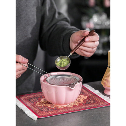 Matcha Set Premium 7-teilig mit Bambus Schneebesen & Rosa Etui