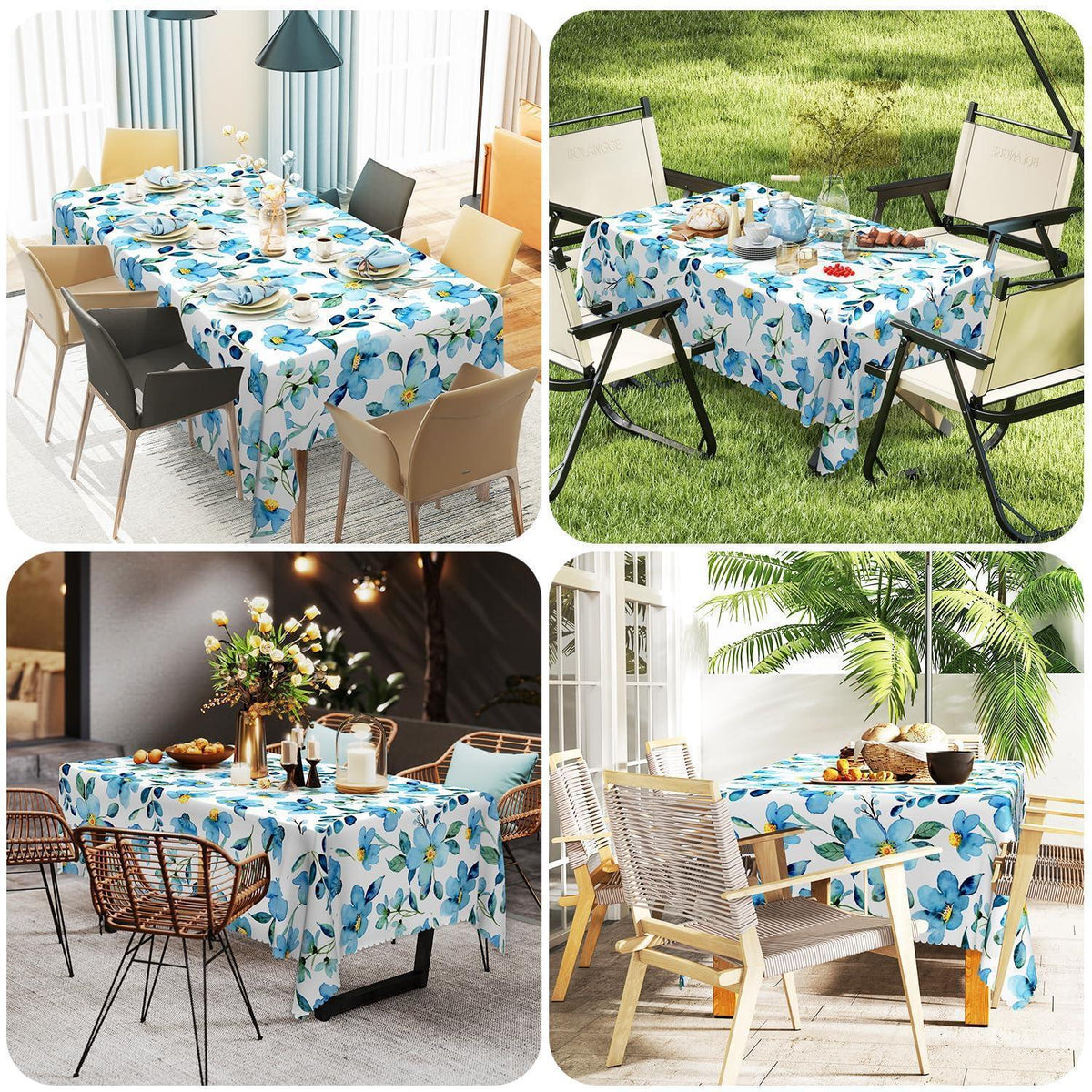 Abwaschbare Tischdecke Blau Blumendruck Rechteckig 140x180 cm