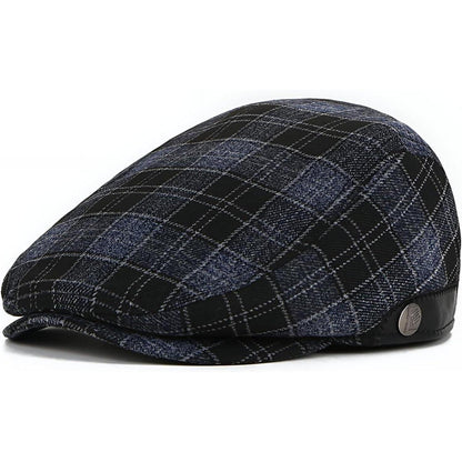 Verstellbare Herren Wintermütze mit Ohrenklappen - Blau Raster