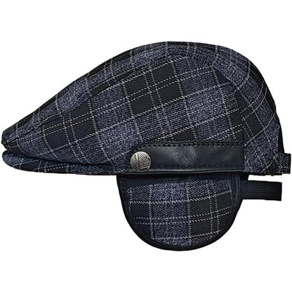 Verstellbare Herren Wintermütze mit Ohrenklappen - Blau Raster