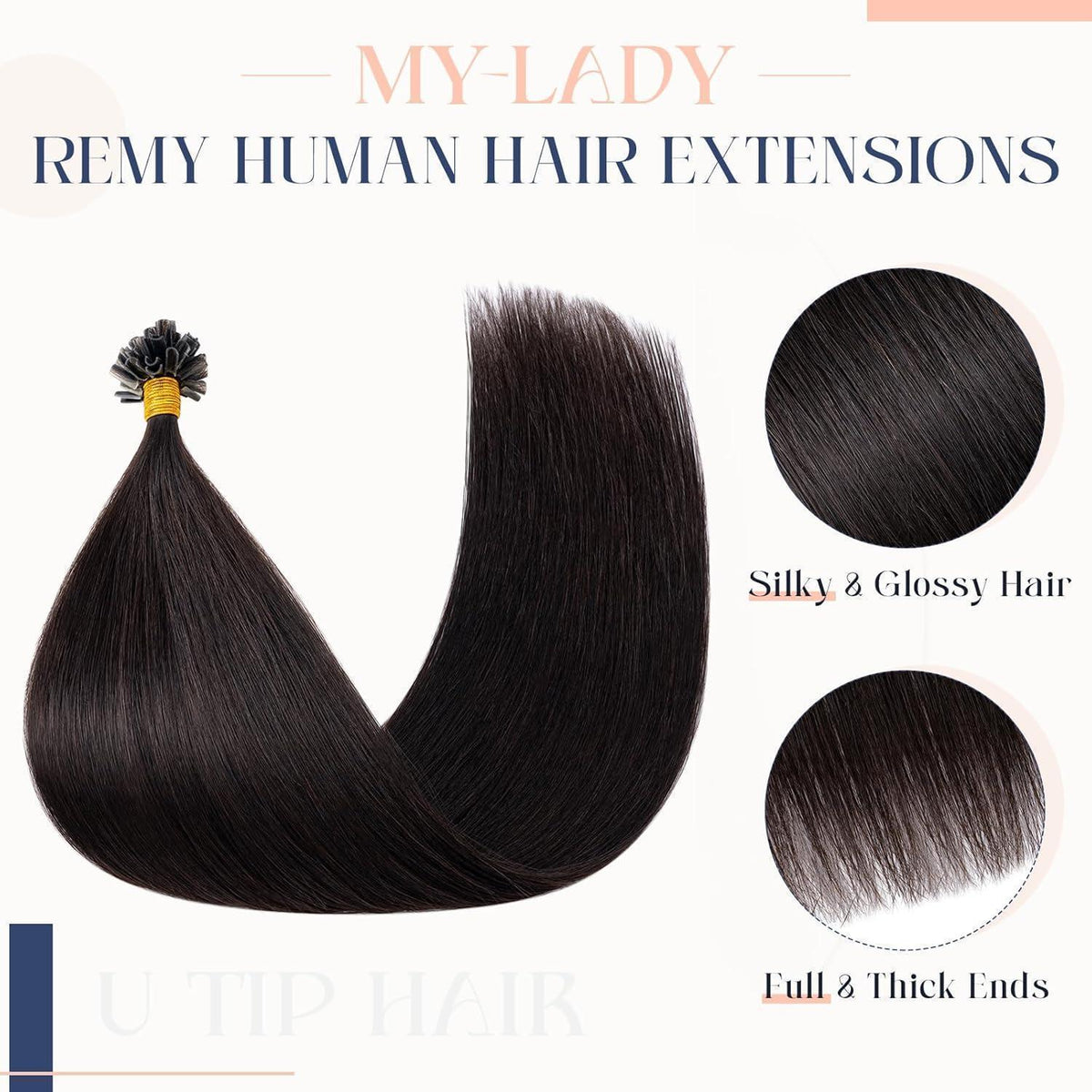 Echthaar Extensions Bondings #1B Schwarz 60cm – Remy U-Tip