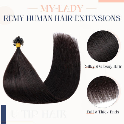 Echthaar Extensions Bondings #1B Schwarz 60cm – Remy U-Tip