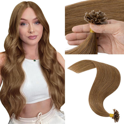 Echthaar Extensions Bondings Hellbraun 60cm – Remy U-Tip