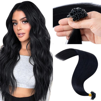 Echthaar Extensions Bondings Schwarz 50cm - 50 Strähnen