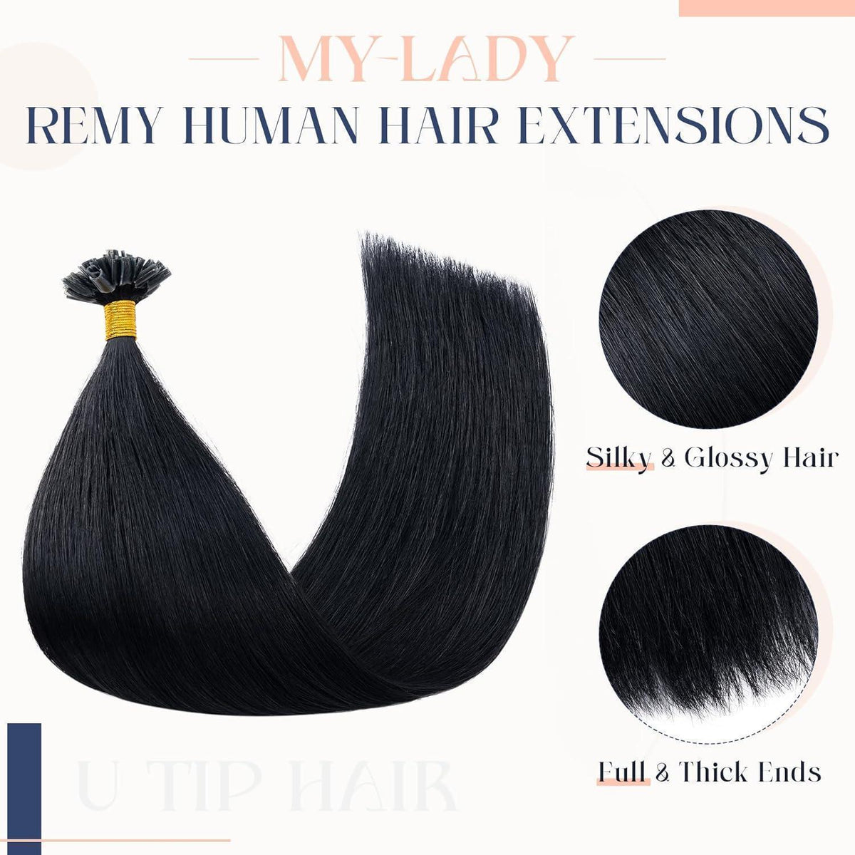 Echthaar Extensions Bondings Schwarz 50cm - 50 Strähnen