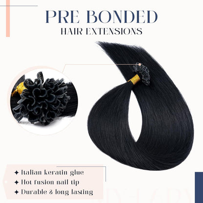 Echthaar Extensions Bondings Schwarz 50cm - 50 Strähnen