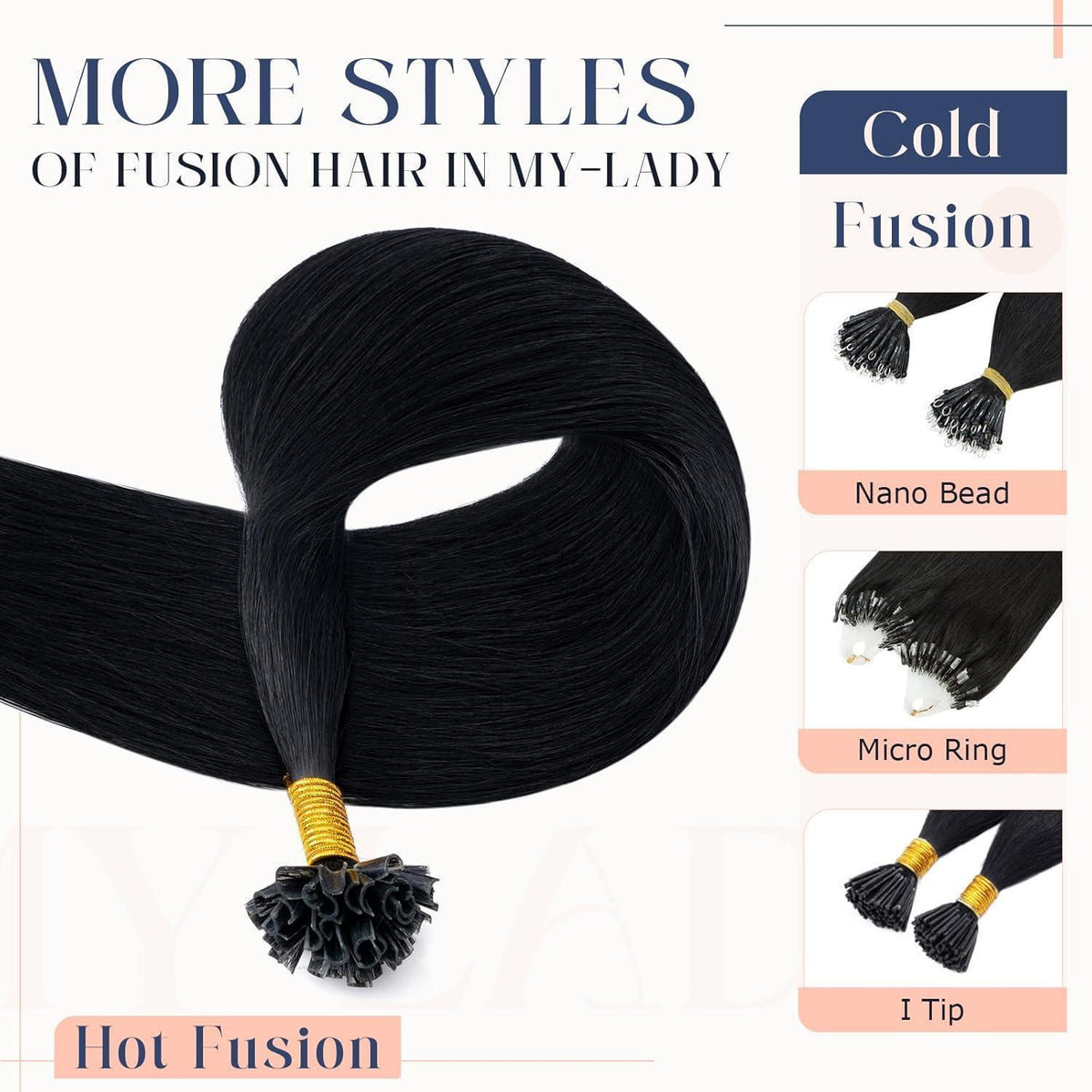Echthaar Extensions Bondings Schwarz 50cm - 50 Strähnen
