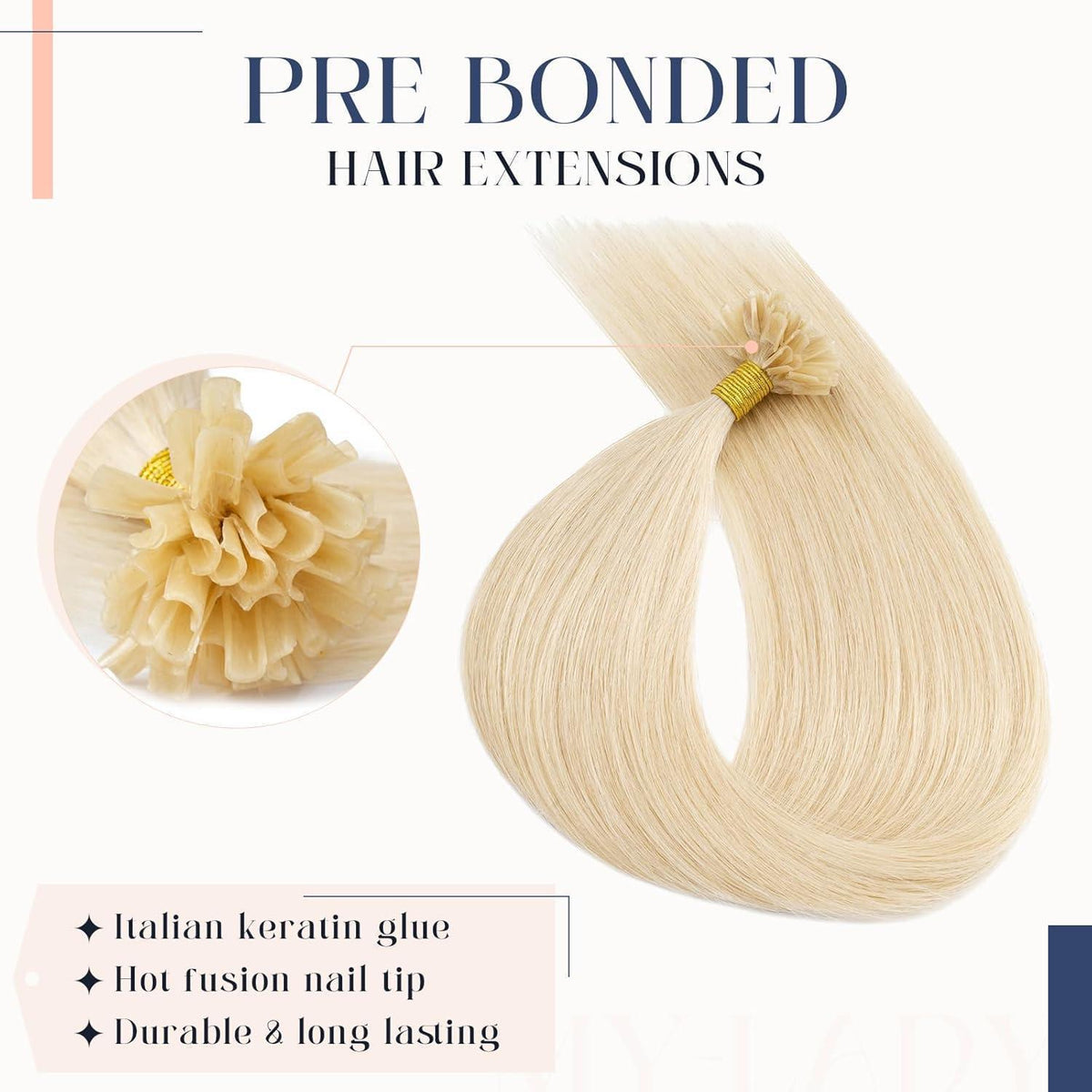Echthaar Extensions Bondings Platinblond 60cm - Remy U-Tip