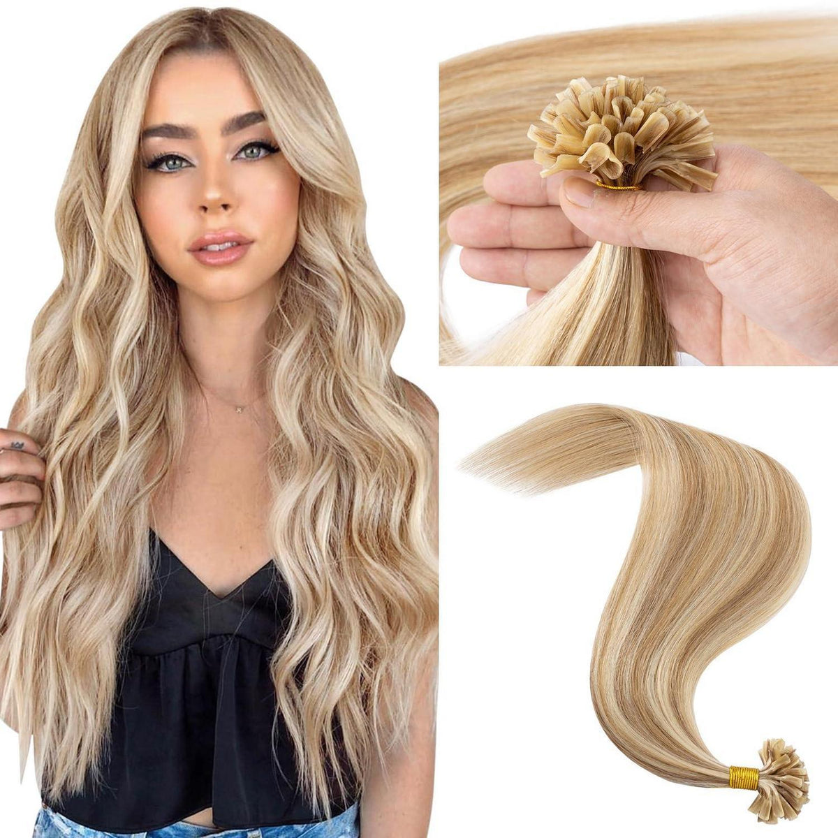 Echthaar Extensions Bondings 55 cm #12P613 Goldbraun & Blond