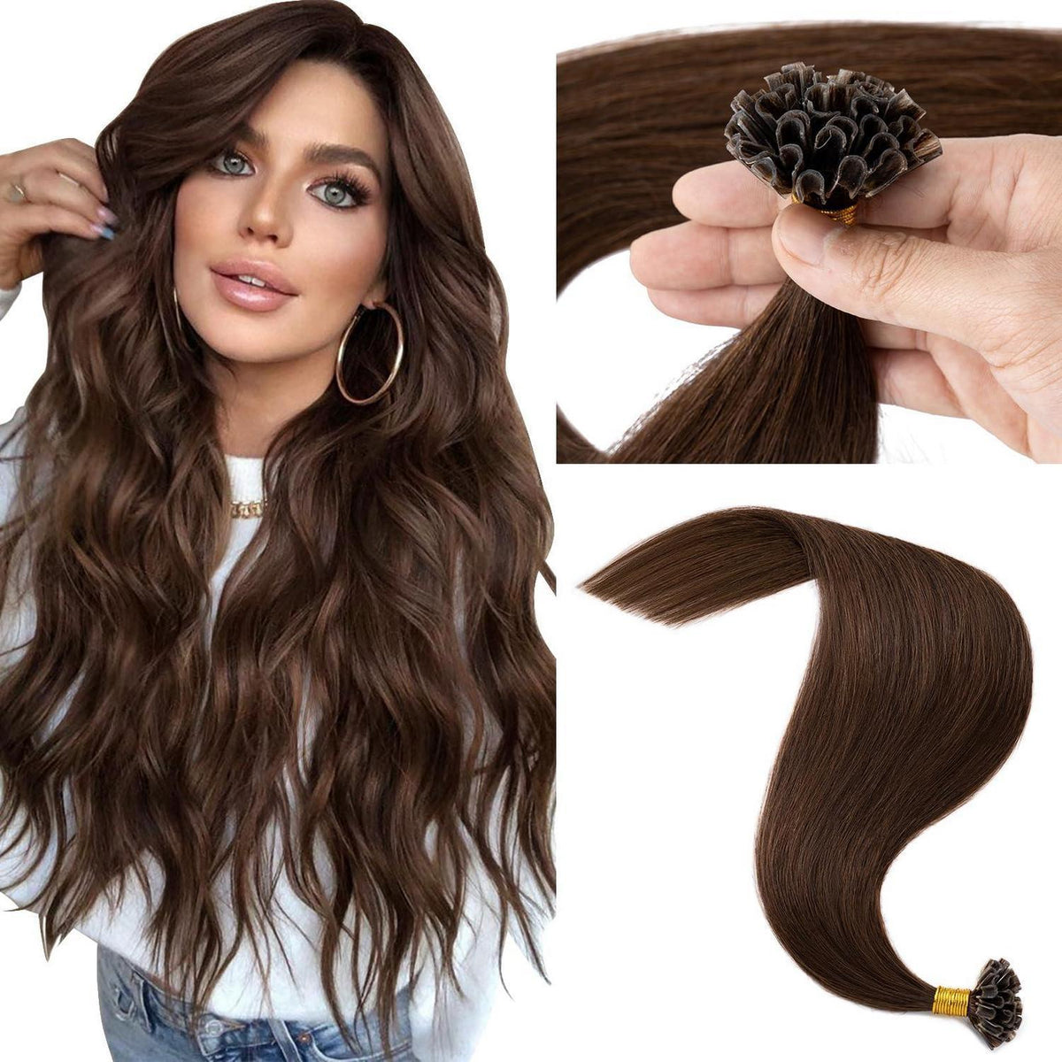 Echthaar Extensions Bondings 60cm Schokoladenbraun #04