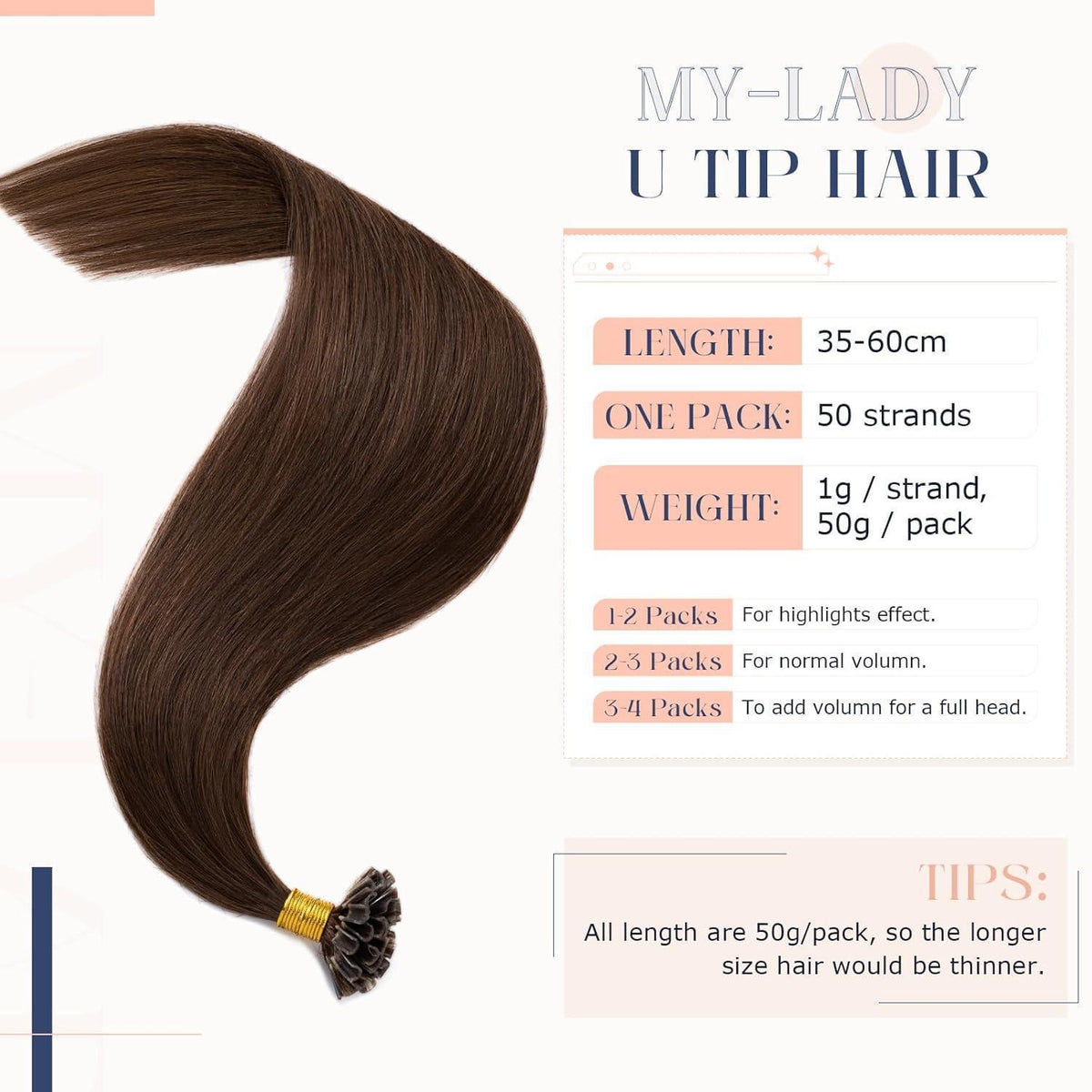 Echthaar Extensions Bondings 60cm Schokoladenbraun #04