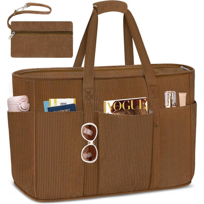 Große Strandtasche mit Reißverschluss, 45L, Cord-Kaffee