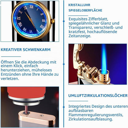 2x Jet Feuerzeug mit Uhr, Winddicht & Nachfüllbar