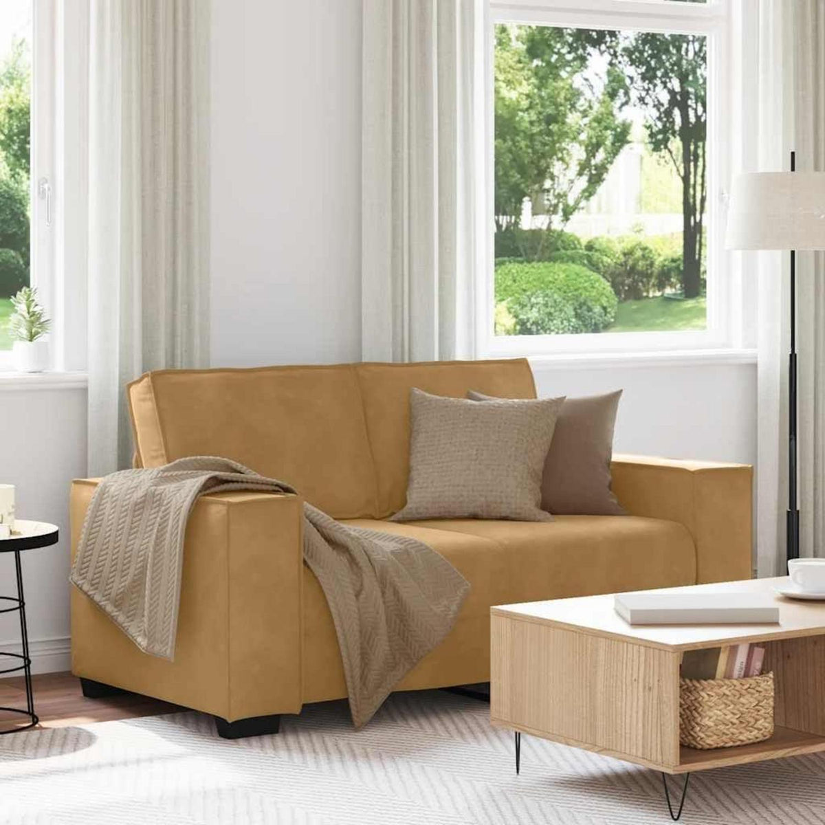 2-Sitzer Sofa Braun, Samt, 120cm – Komfortable Polstercouch