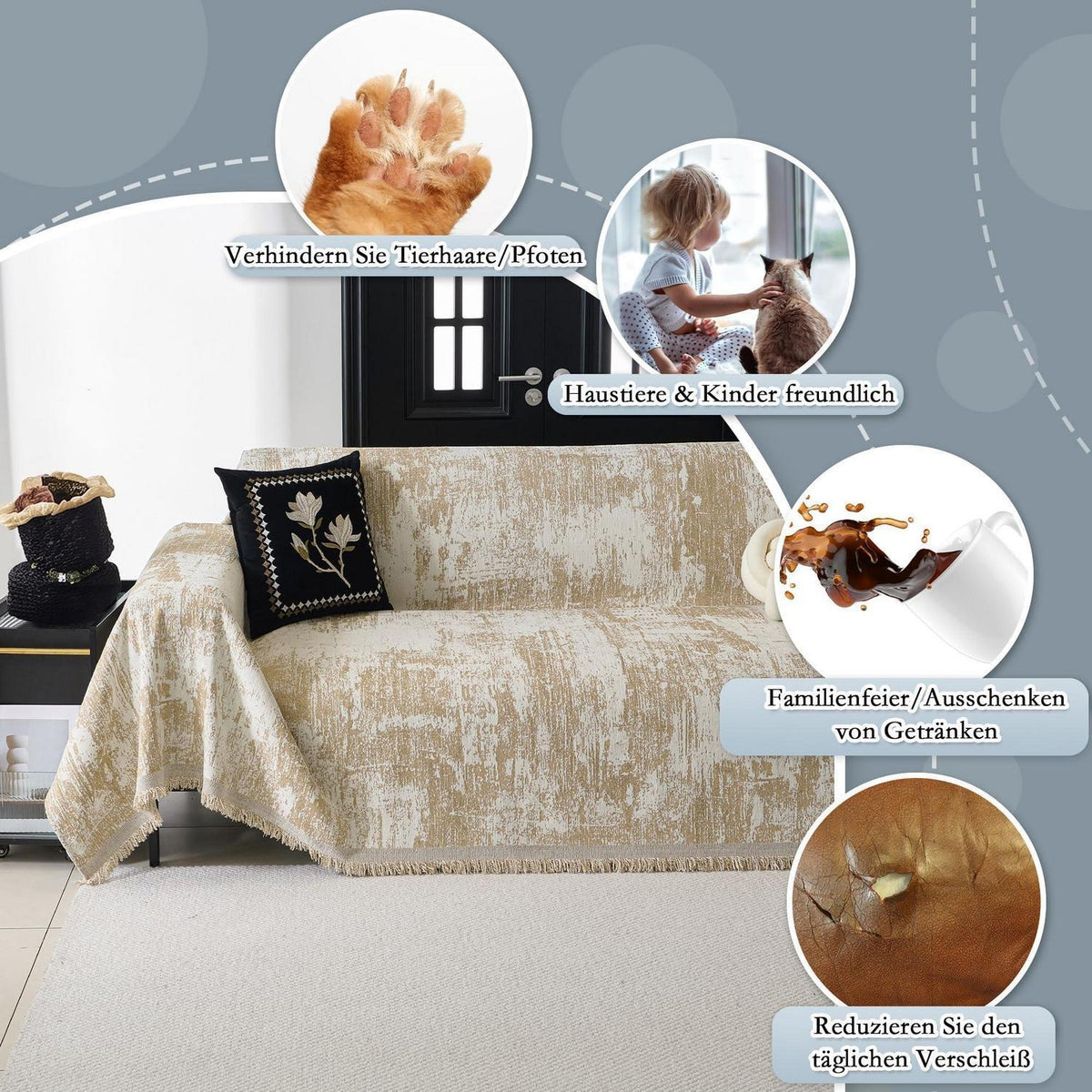 Sofaüberwurf Chenille geometrisch 230x300cm Khaki