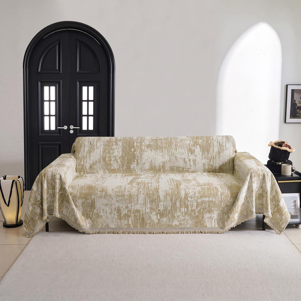 Sofaüberwurf Chenille geometrisch 230x300cm Khaki
