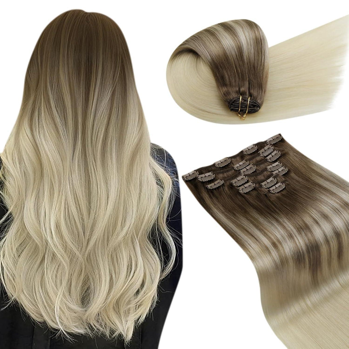 Echthaar Clip-Ins Ombre Braun Balayage 55cm