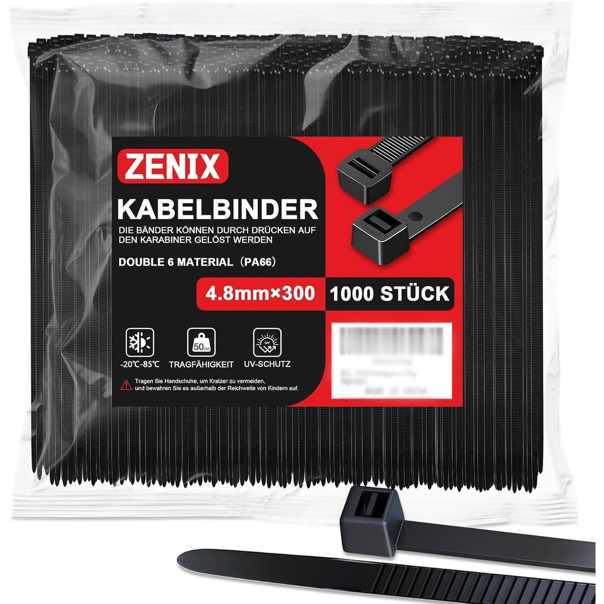 1000x Kabelbinder 4,8mm x 300mm – UV-Beständig & Stark