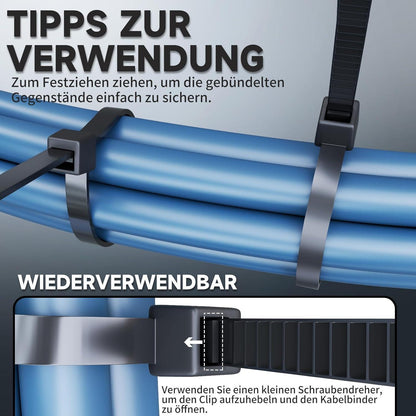 1000x Kabelbinder 4,8mm x 300mm – UV-Beständig & Stark