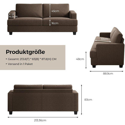 Großes 2-Sitzer Sofa mit Leinenstoff & Tiefsitz