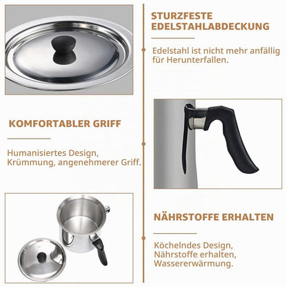1.5L Edelstahl Milchtopf mit Pfeife & Deckel
