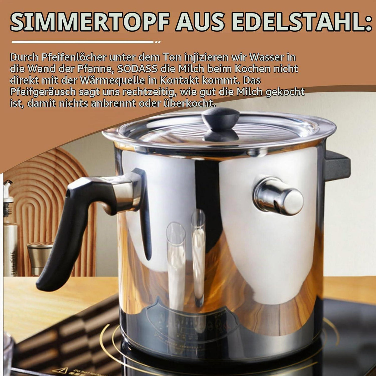 1.5L Edelstahl Milchtopf mit Pfeife & Deckel