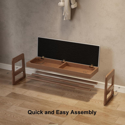 Holz Schuhregal Bank mit Kissen & Stauraum 100cm Walnuss