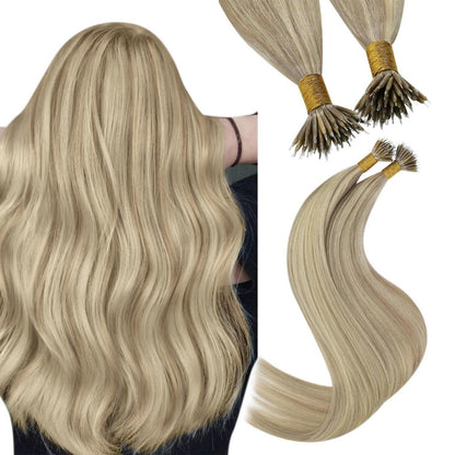Blond Echthaar Nanoring Extensions 55 cm – #16/22