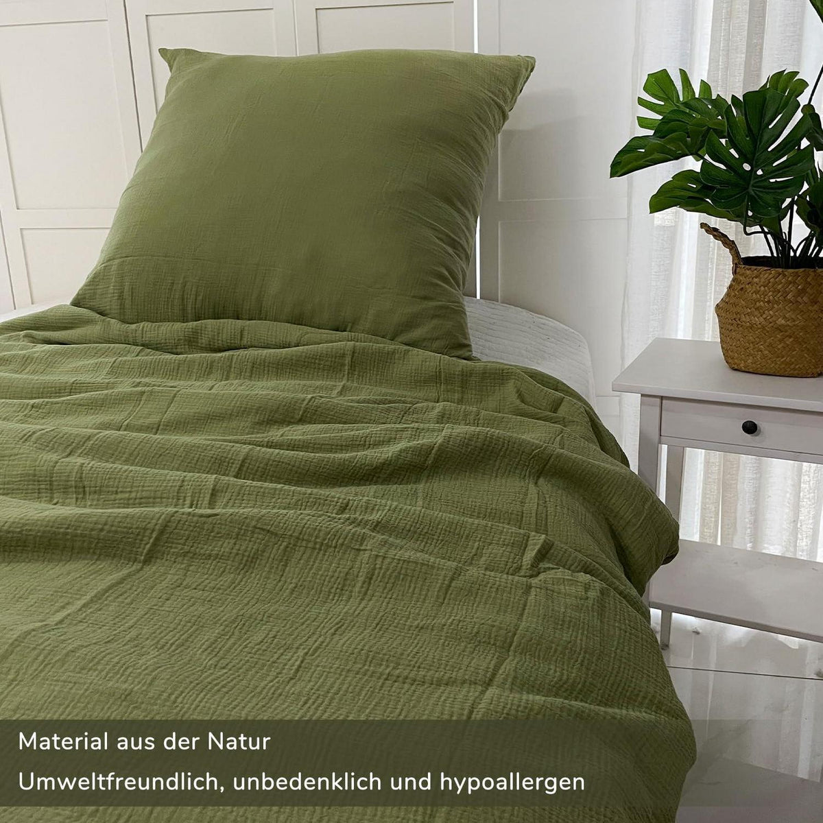 Muslin Bettwäsche Set 200x220 cm Mintgrün 3-teilig