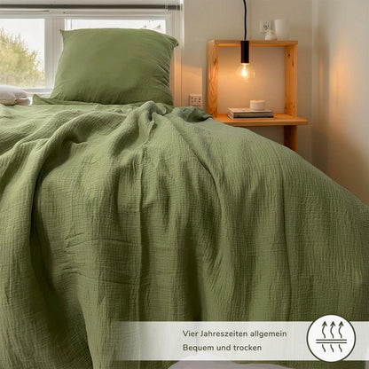 Muslin Bettwäsche Set 200x220 cm Mintgrün 3-teilig
