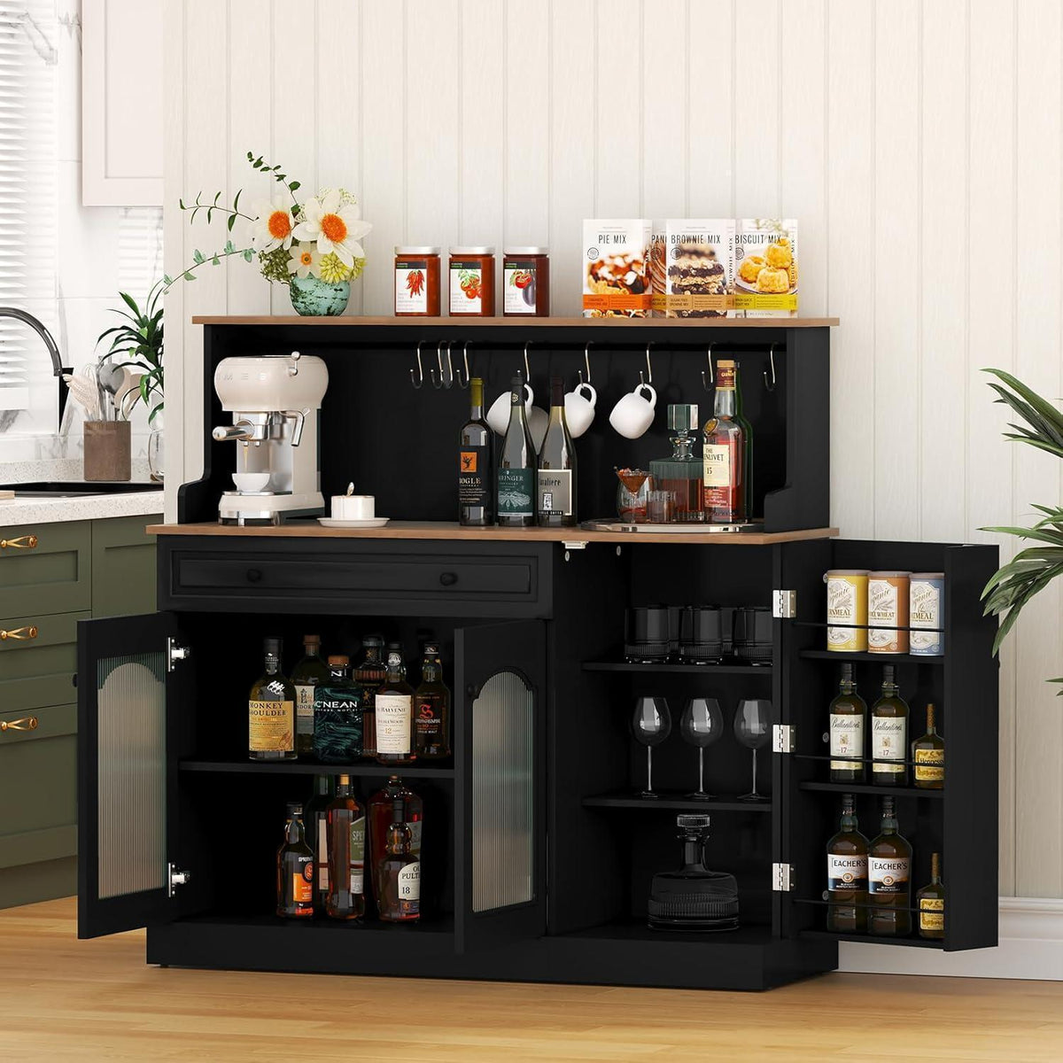 Küchenschrank mit Arbeitsplatte & Weinschrank Schwarz