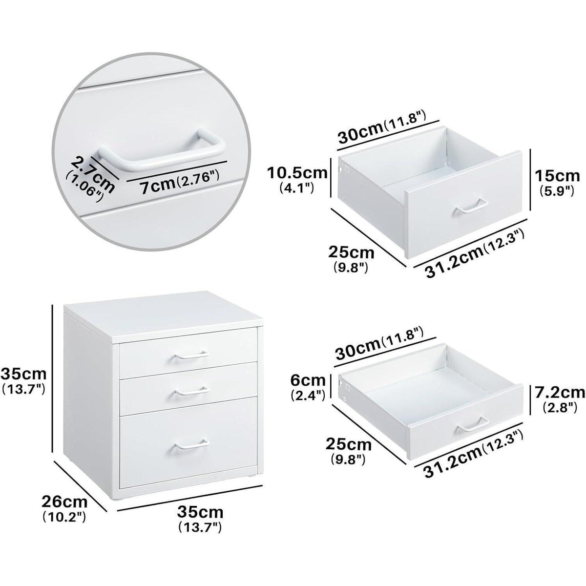 Schreibtisch-Aktenschrank mit 3 Schubladen, Weiß