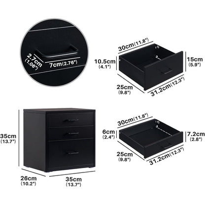 Schreibtisch-Aktenschrank mit 3 Schubladen, Metall, Schwarz