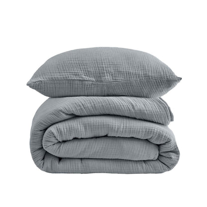 Muslin Bettwäsche Set 200x220 cm Rauchgrau 3-teilig