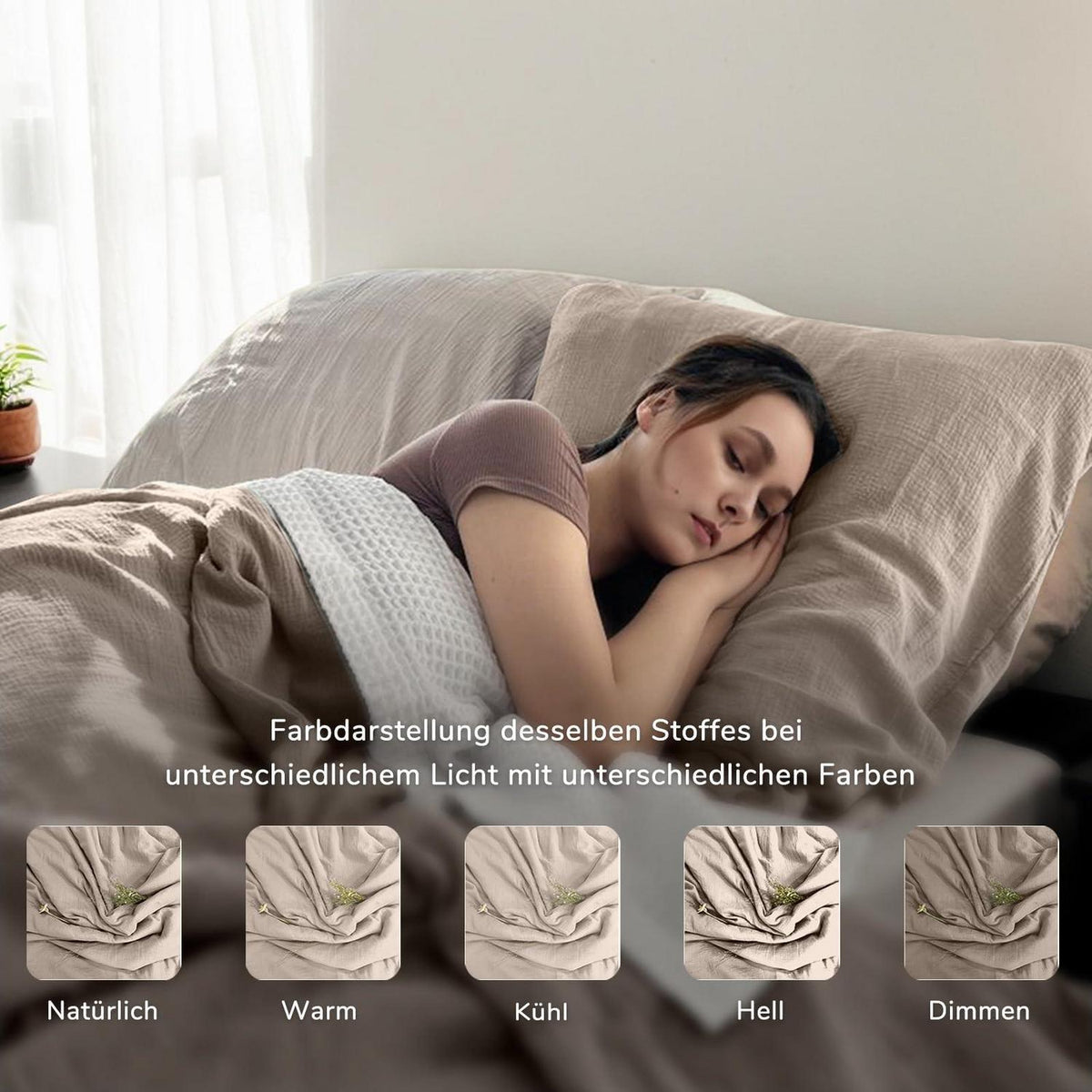 Musselin Bettwäsche Set 200x220 cm Helles Khaki 3-teilig