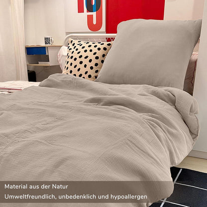 Musselin Bettwäsche Set 200x220 cm Helles Khaki 3-teilig