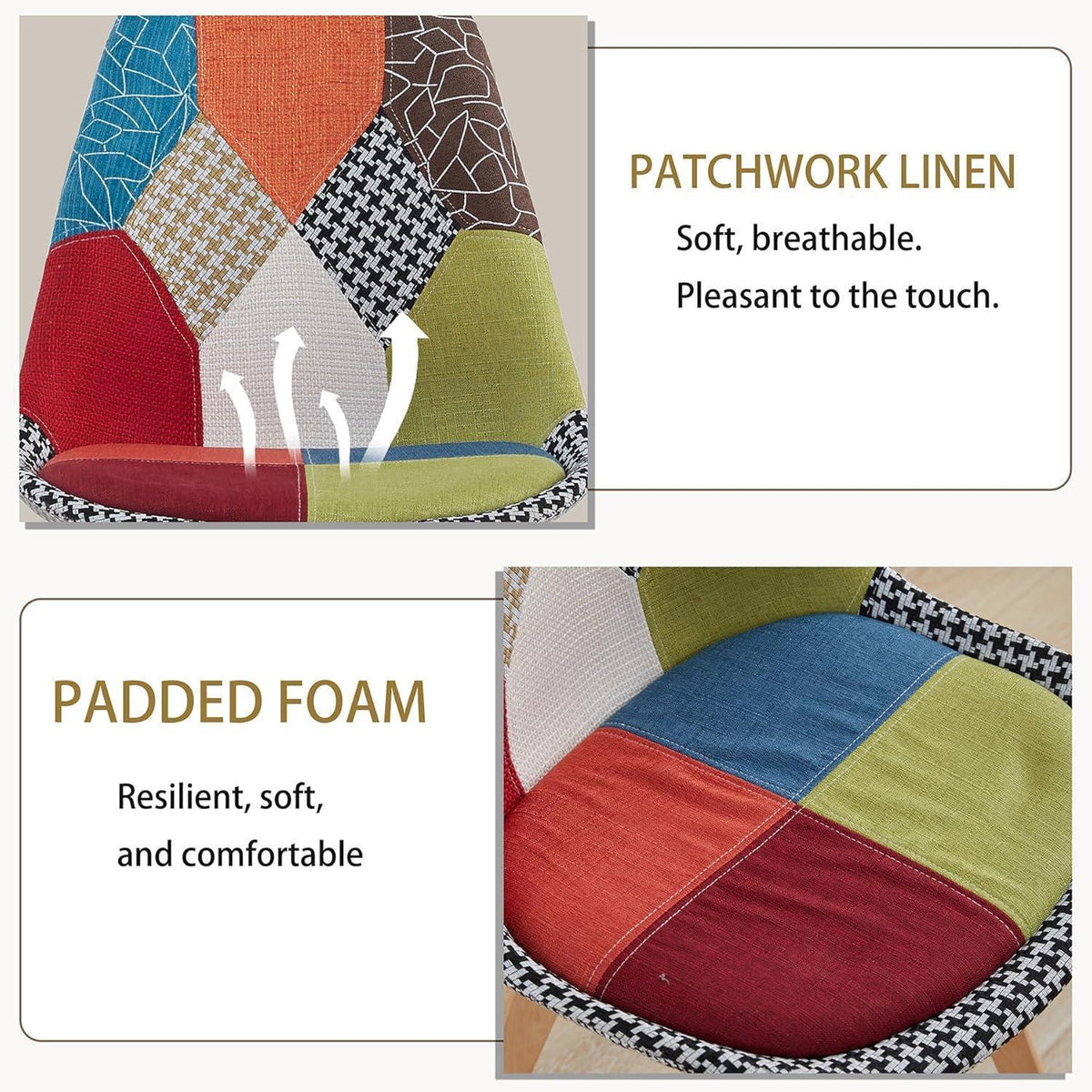 Patchwork Esszimmerstühle 2er-Set mit Holzbeinen