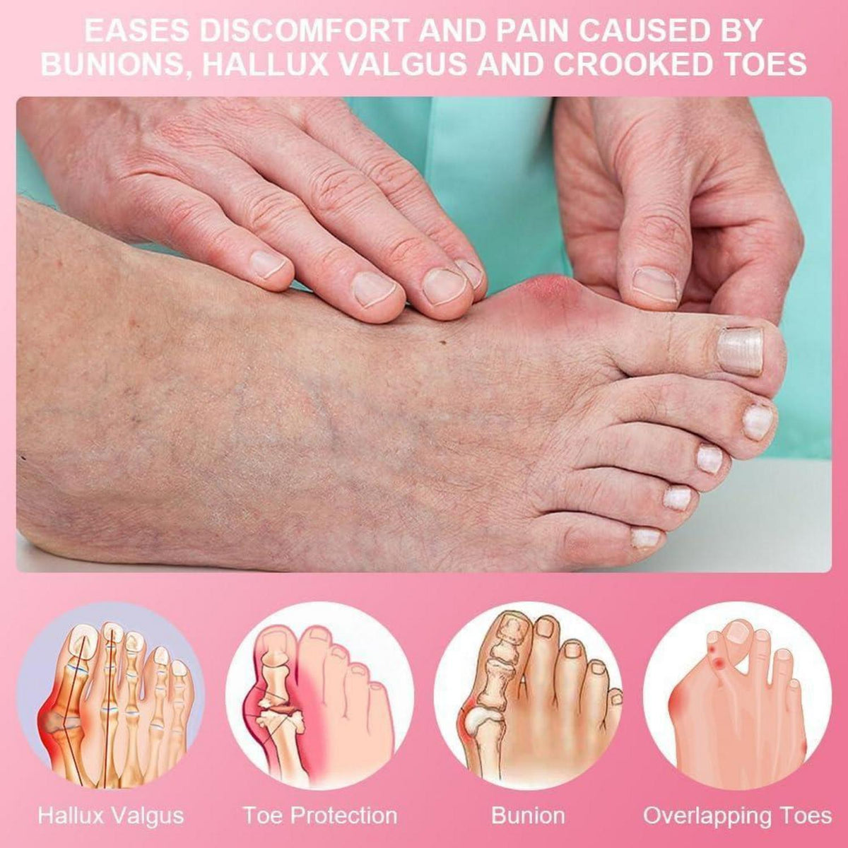 Hallux Valgus Korrektur Schiene mit Zehenspreizer, Rosa