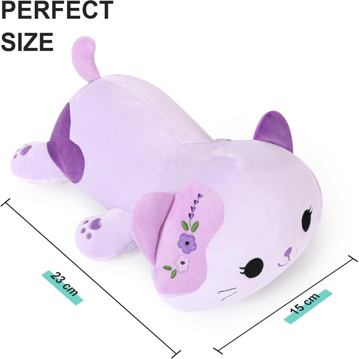 Kuscheltier Katze Violett 23cm - Weiches Plüschkissen für Kinder & Erwachsene