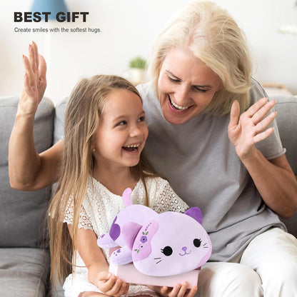 Kuscheltier Katze Violett 23cm - Weiches Plüschkissen für Kinder & Erwachsene